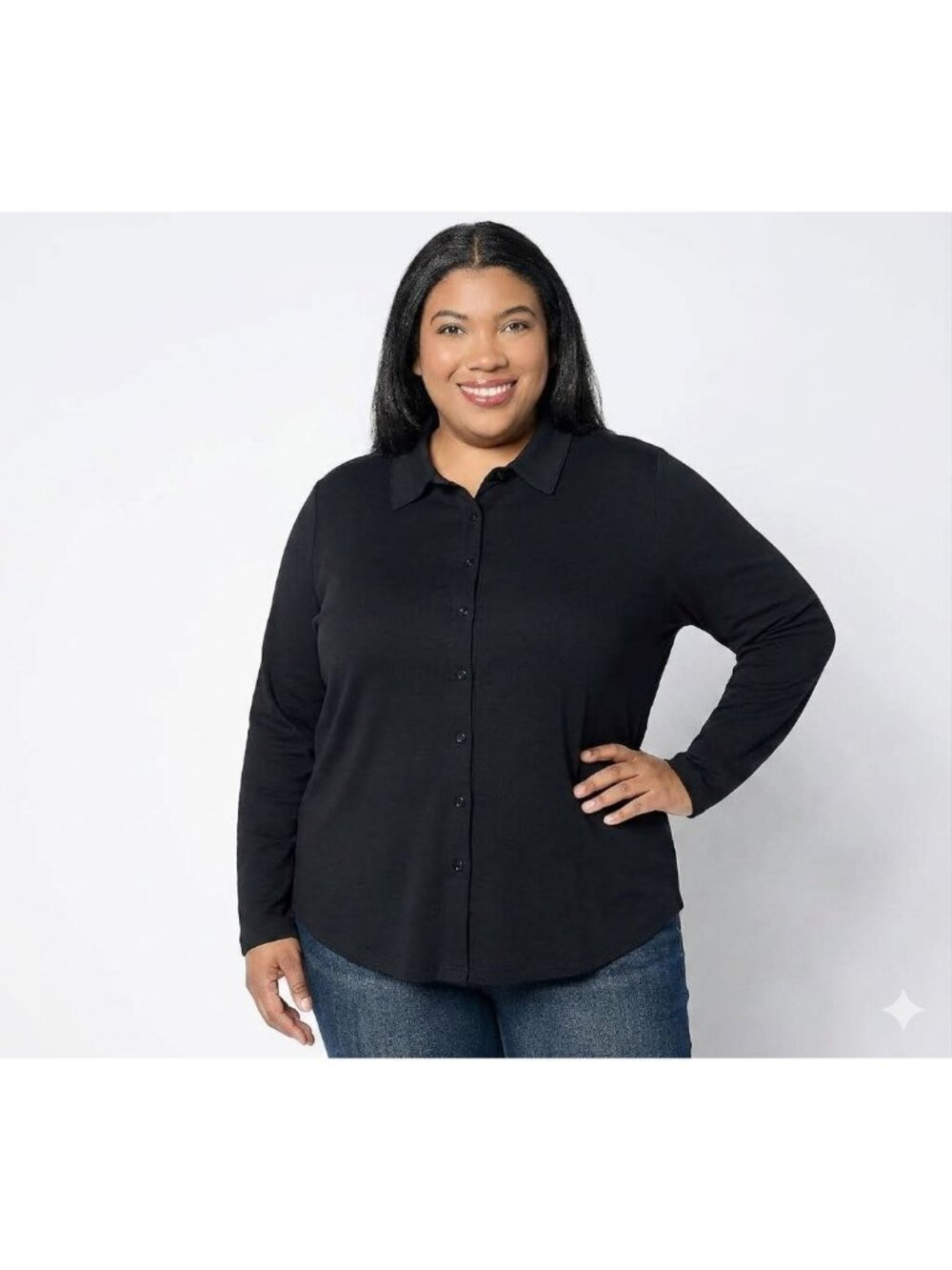 Isaac Mizrahi Live! Shirt Size 2X Essentials Pima Cotton Button Front Top Black